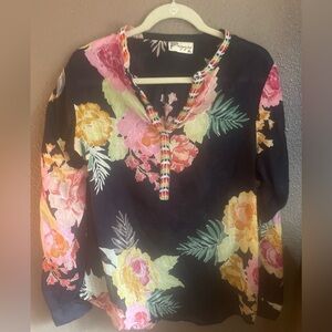 Magazine navy blue floral 100% cotton  XL Shirt